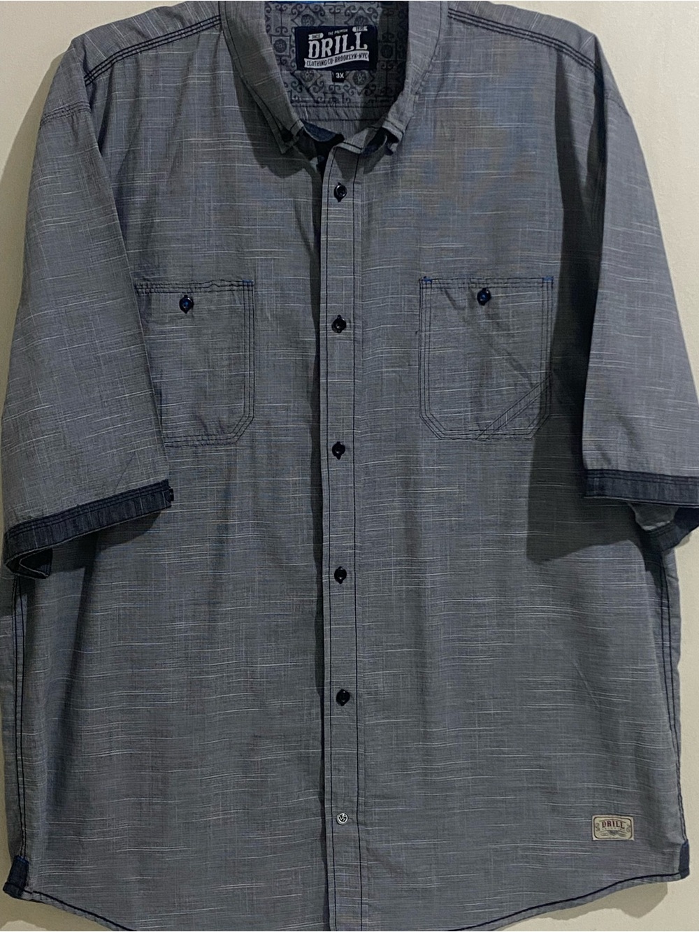 Drill Clothing Co. Mens Short Sleeve Button Down Shirt Pockets Gray